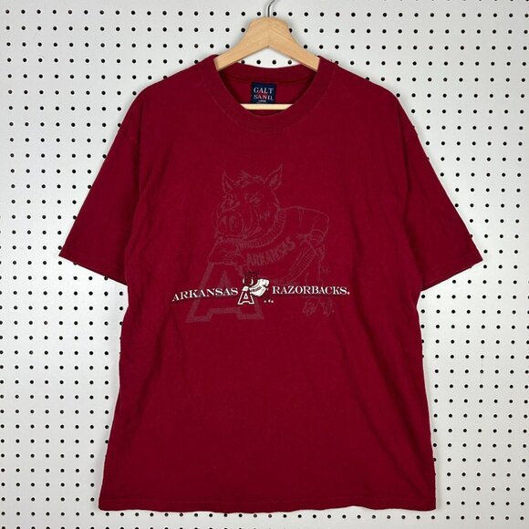 Vintage Arkansas‎ Razorbacks T Shirt Sz Large USA Made 90s Graphic Tusk Cardinal - Picture 1 of 5